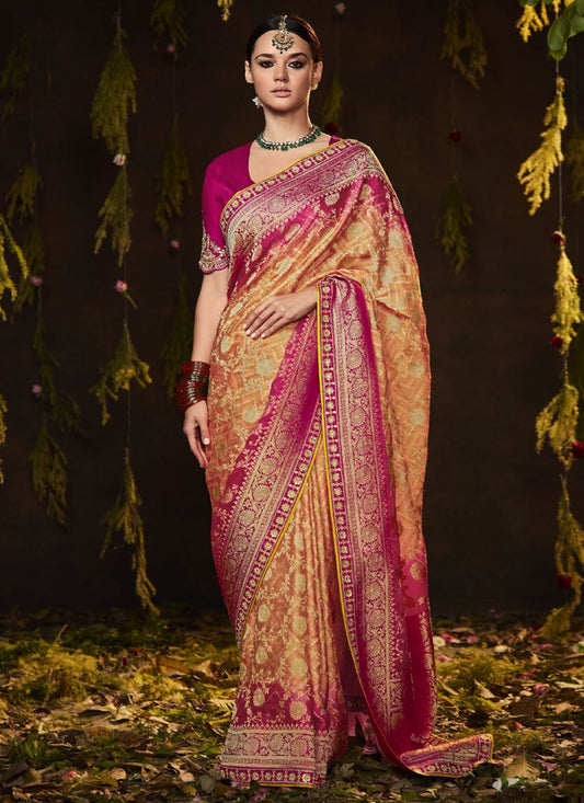 Contemporary Silk Orange Bandhej Saree