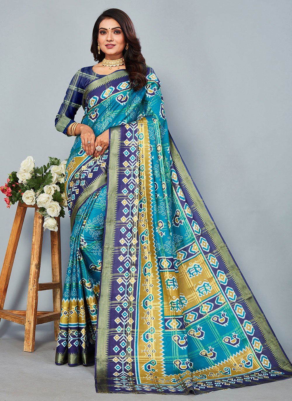 Designer Cotton Multi Colour Bandhej Saree