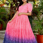 Designer Gown Muslin Pink Bandhej Gown