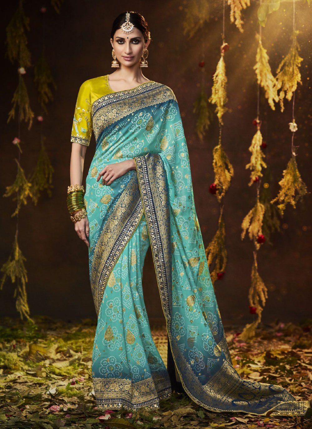 Trendy Saree Silk Aqua Blue Bandhej Saree