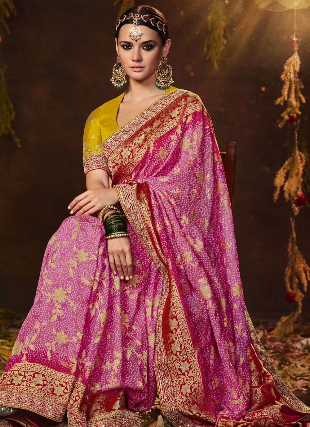 Trendy Saree Silk Pink Bandhej Saree