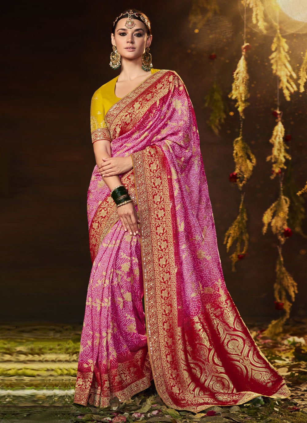 Trendy Saree Silk Pink Bandhej Saree