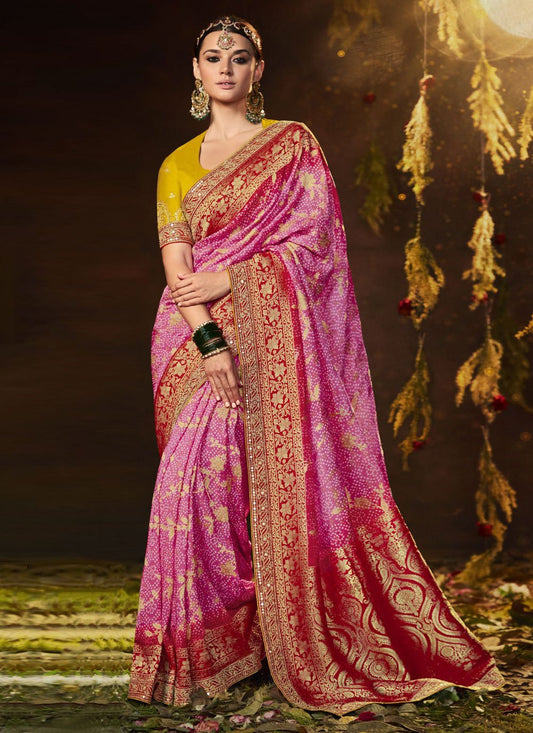 Trendy Saree Silk Pink Bandhej Saree