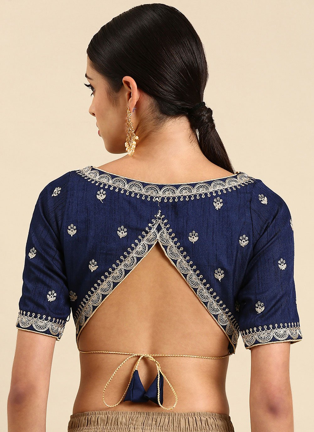 Designer Blouse Banglori Silk Blue Embroidered Blouse