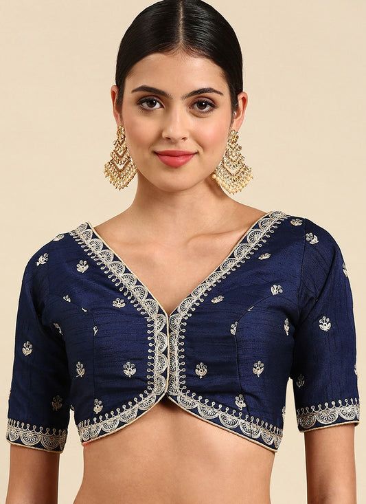 Designer Blouse Banglori Silk Blue Embroidered Blouse