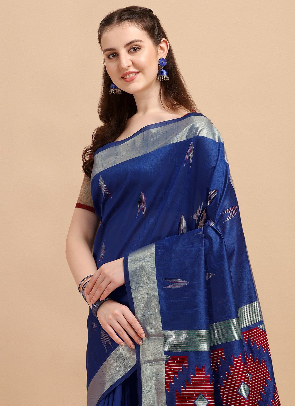 Classic Banglori Silk Raw Silk Blue Sequins Saree