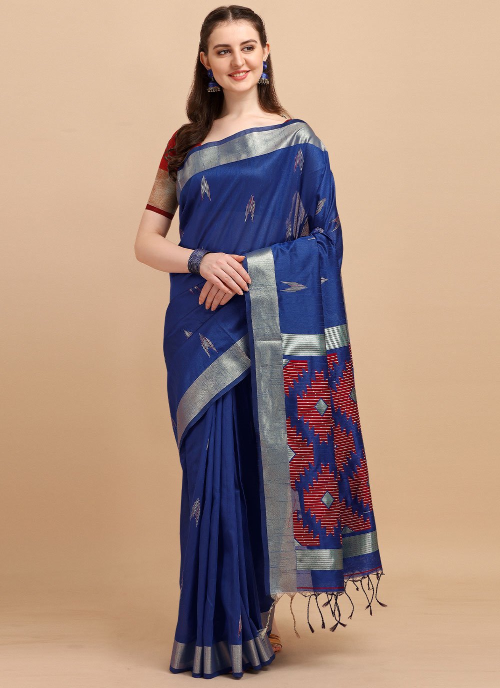 Classic Banglori Silk Raw Silk Blue Sequins Saree