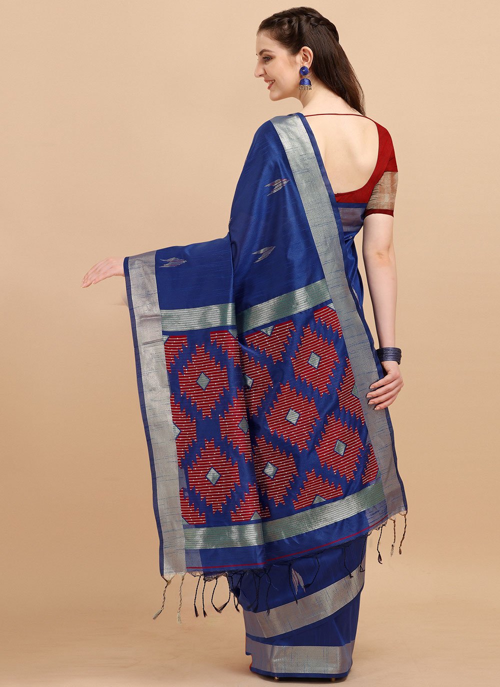 Classic Banglori Silk Raw Silk Blue Sequins Saree