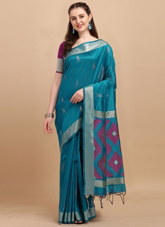 Classic Banglori Silk Raw Silk Turquoise Sequins Saree