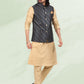 Kurta Payjama With Jacket Banarasi Silk Jacquard Beige Blue Jacquard Work Mens