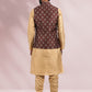 Kurta Payjama With Jacket Banarasi Silk Beige Brown Print Mens