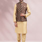 Kurta Payjama With Jacket Banarasi Silk Beige Brown Print Mens