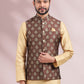 Kurta Payjama With Jacket Banarasi Silk Beige Brown Print Mens