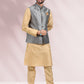 Kurta Payjama With Jacket Banarasi Silk Jacquard Beige Grey Jacquard Work Mens