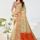 Classic Net Beige Orange Embroidered Saree