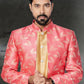 Indo Western Dupion Silk Jacquard Silk Beige Pink Embroidered Mens