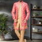 Indo Western Dupion Silk Jacquard Silk Beige Pink Embroidered Mens