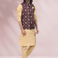 Kurta Payjama With Jacket Banarasi Silk Beige Wine Print Mens