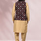 Kurta Payjama With Jacket Banarasi Silk Beige Wine Print Mens