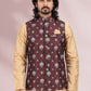 Kurta Payjama With Jacket Banarasi Silk Beige Wine Print Mens