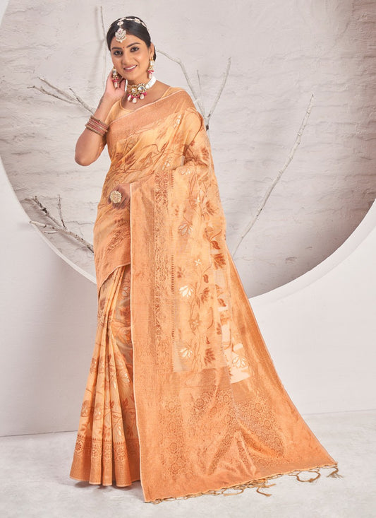 Designer Cotton Beige Embroidered Saree