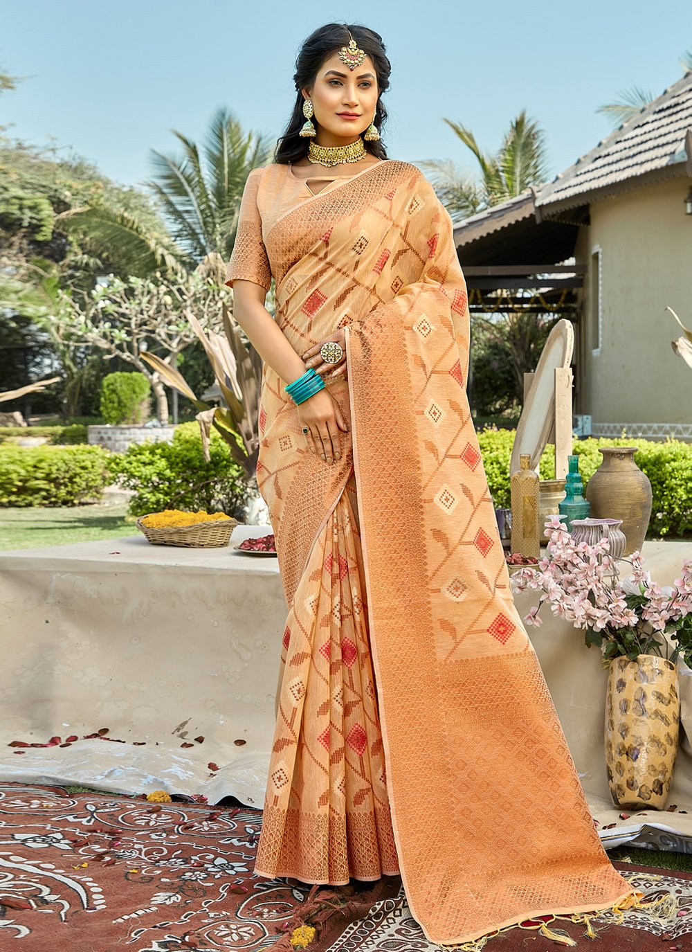 Classic Cotton Beige Embroidered Saree