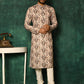 Kurta Pyjama Cotton Beige Print Mens