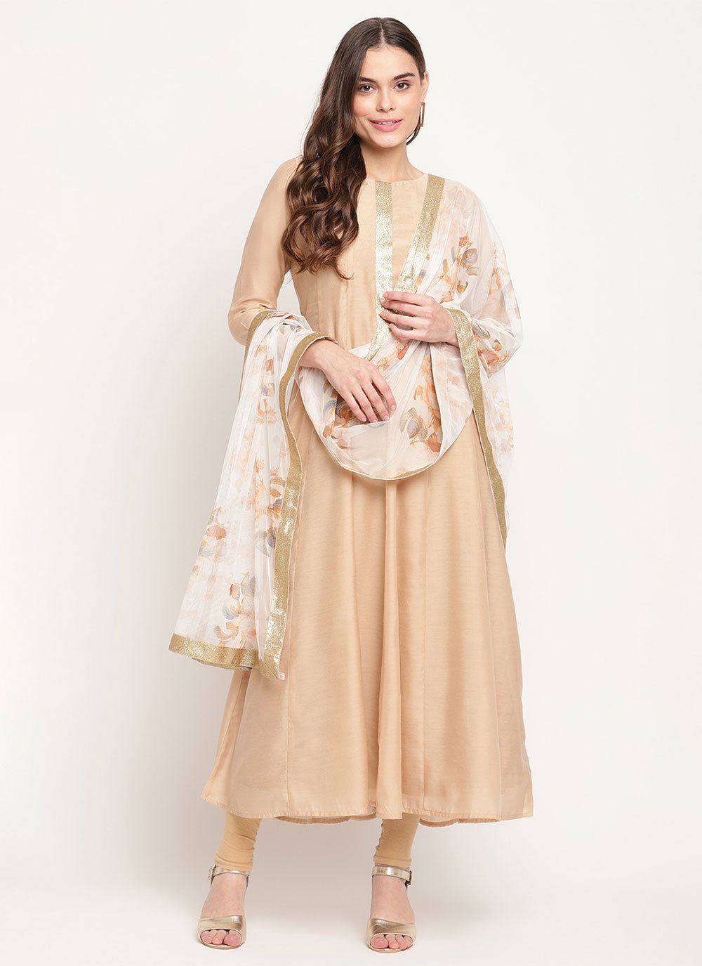 Gown Chanderi Beige Lace Gown