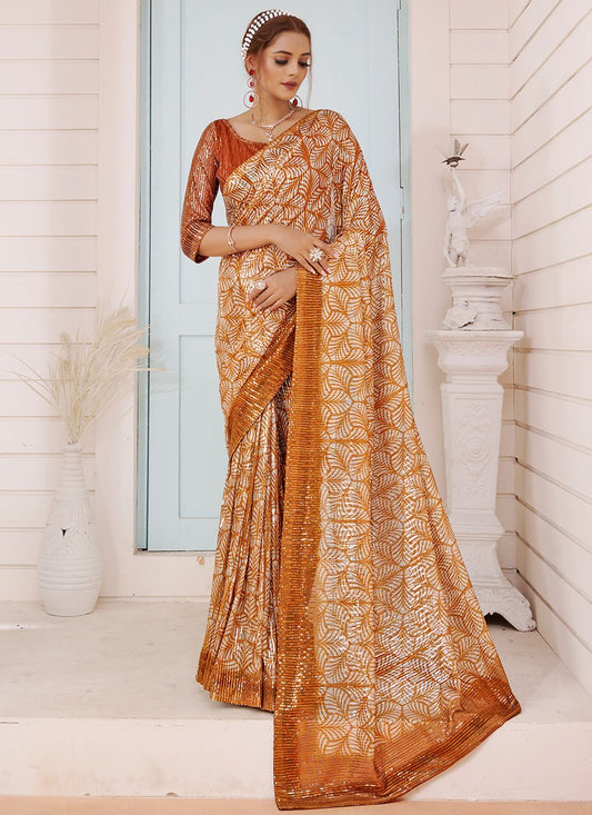 Classic Imported Beige Sequins Saree
