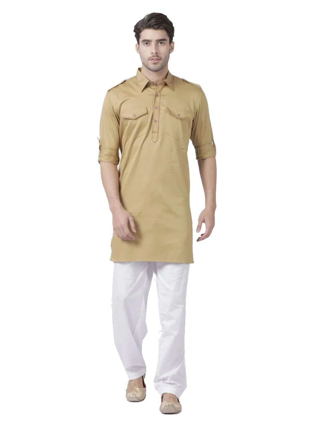 Kurta Pyjama Cotton Beige Plain Mens