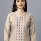 Party Wear Kurti Cotton Beige Embroidered Kurtis