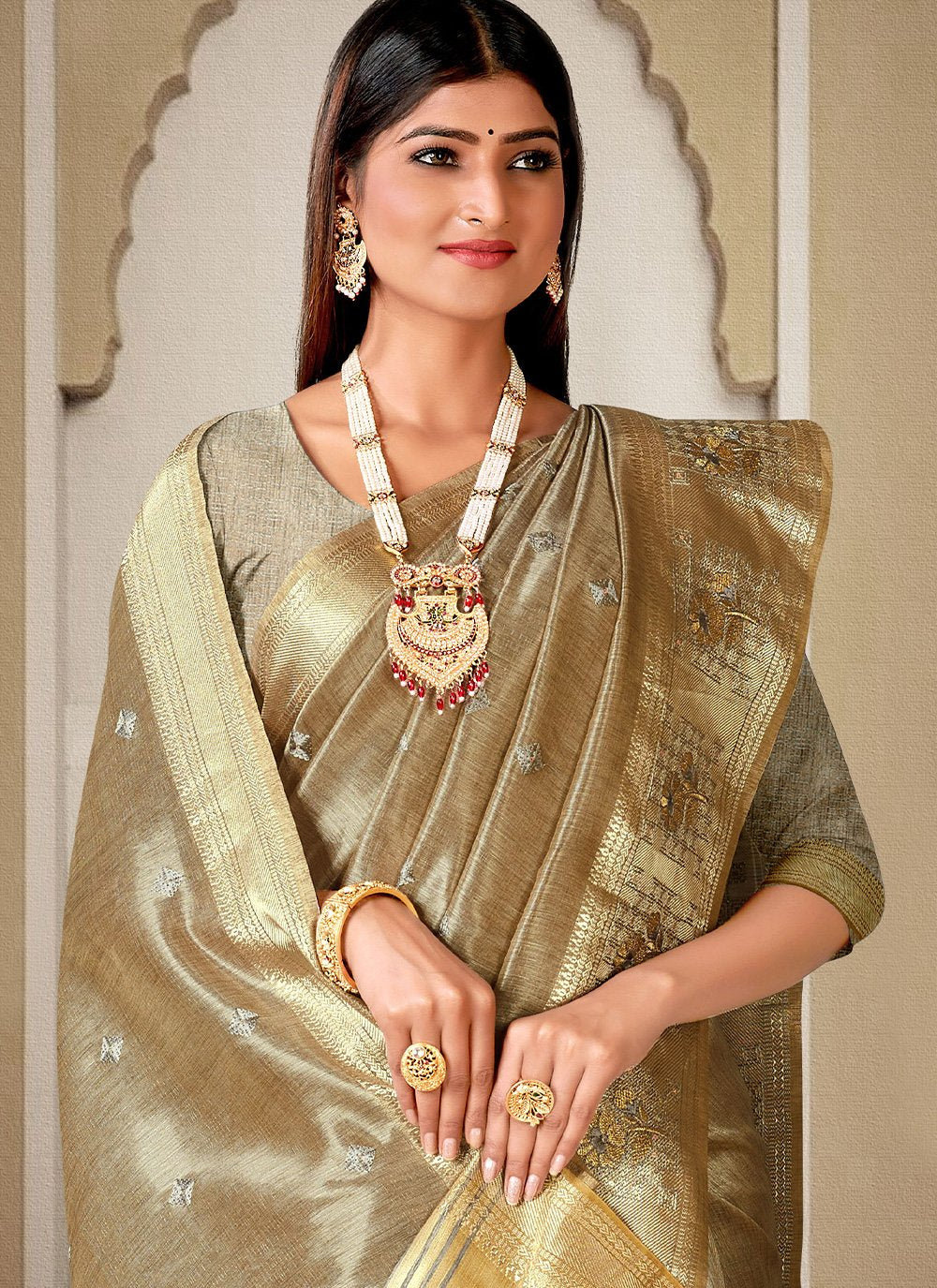 Contemporary Handloom Silk Beige Embroidered Saree