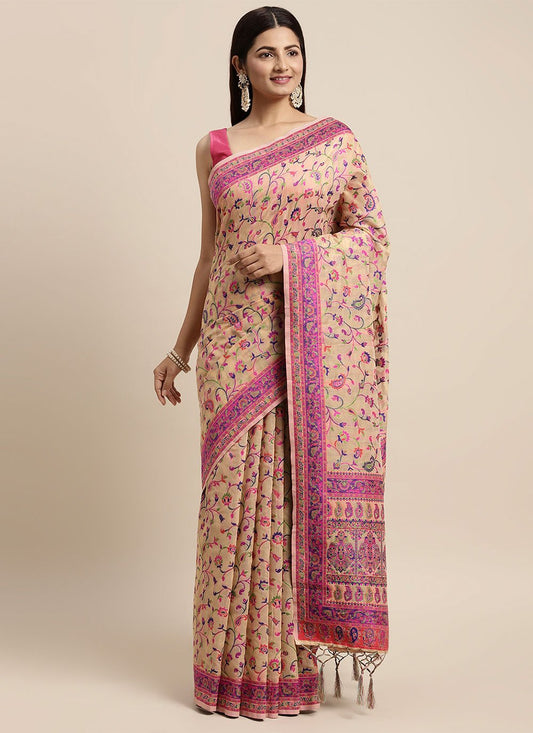 Trendy Saree Cotton Silk Beige Woven Saree