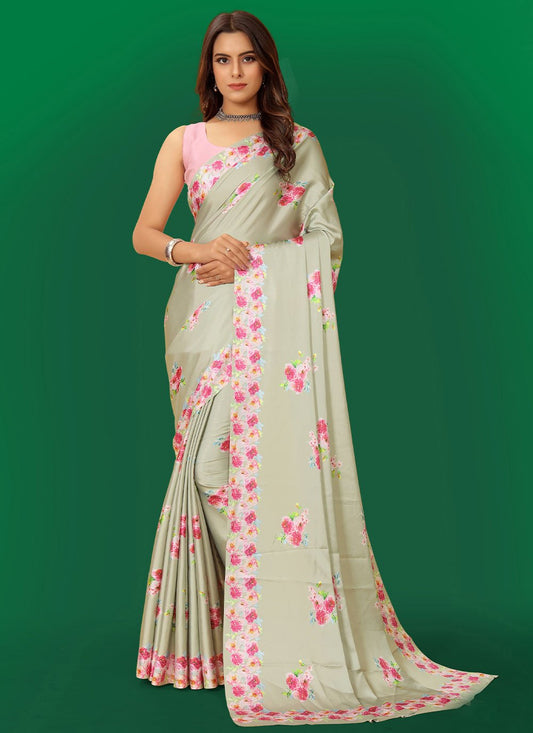 Trendy Saree Satin Beige Digital Print Saree