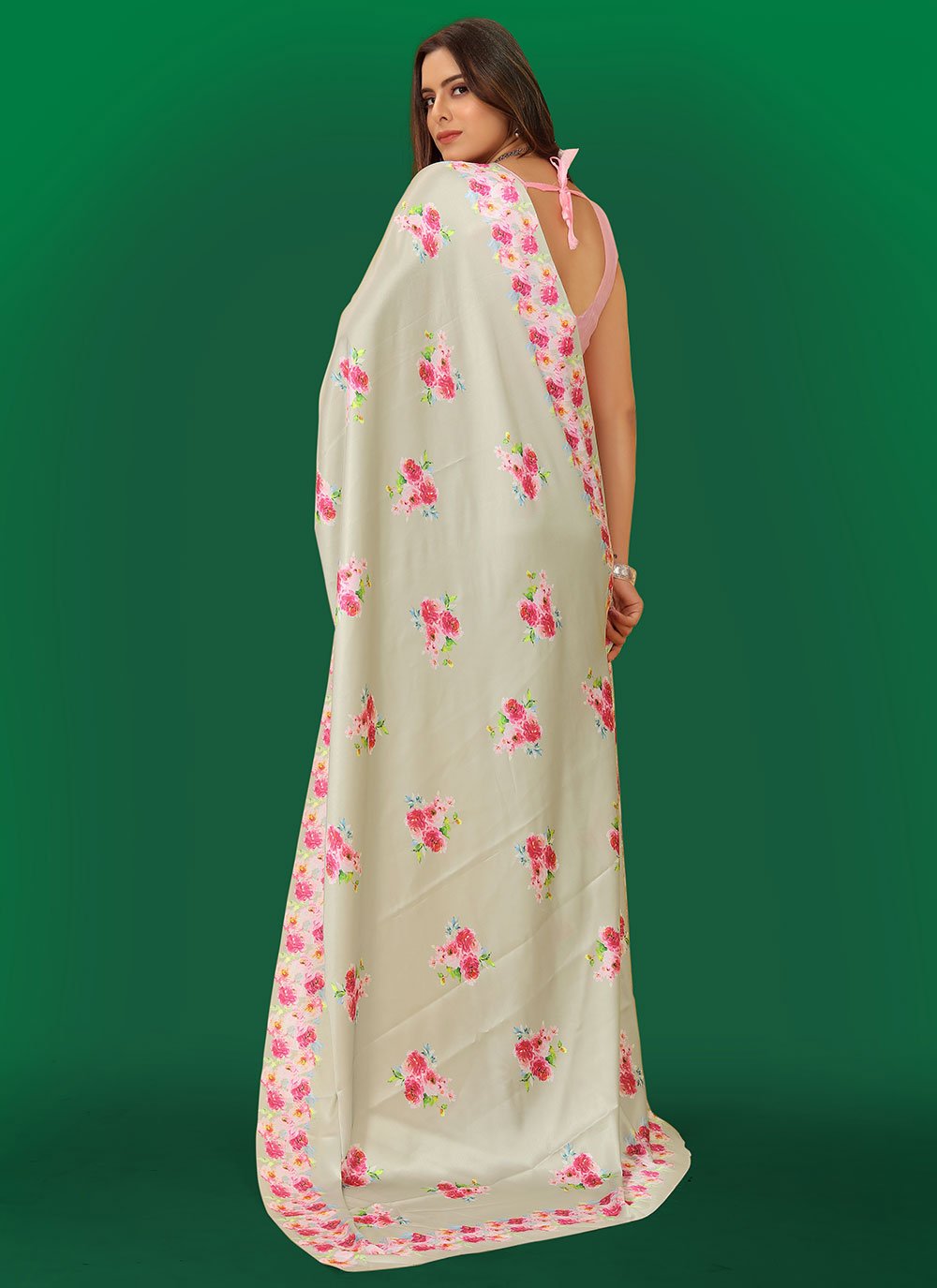 Trendy Saree Satin Beige Digital Print Saree