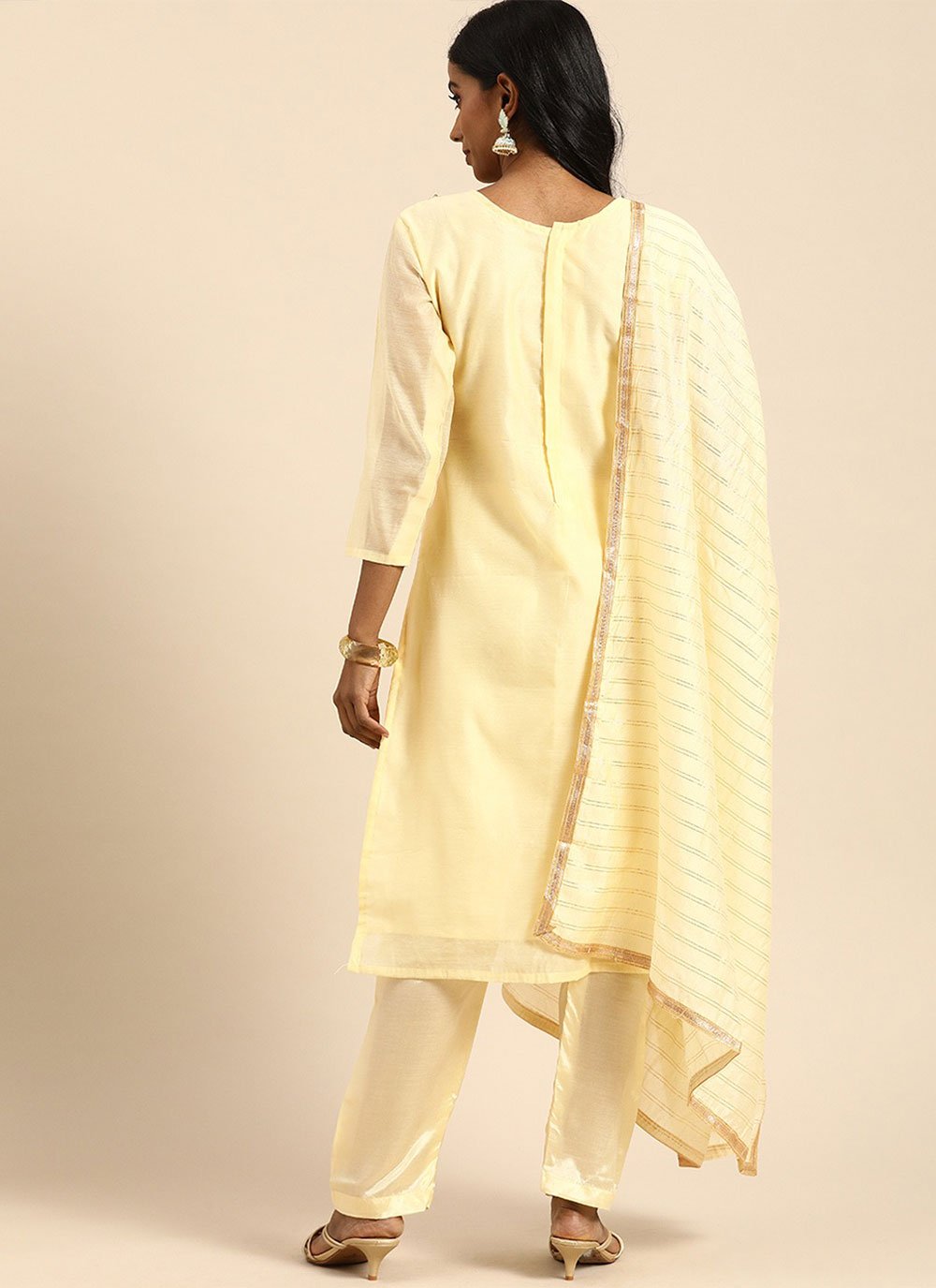Salwar Suit Silk Beige Embroidered Salwar Kameez
