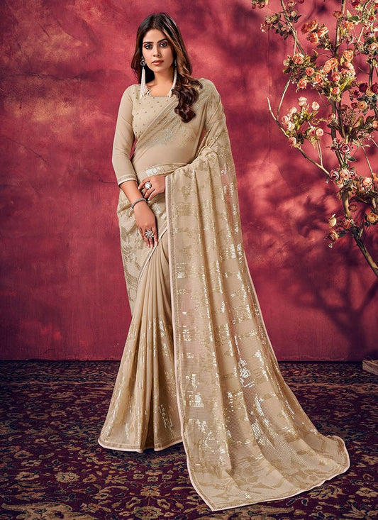 Trendy Saree Georgette Beige Fancy Work Saree