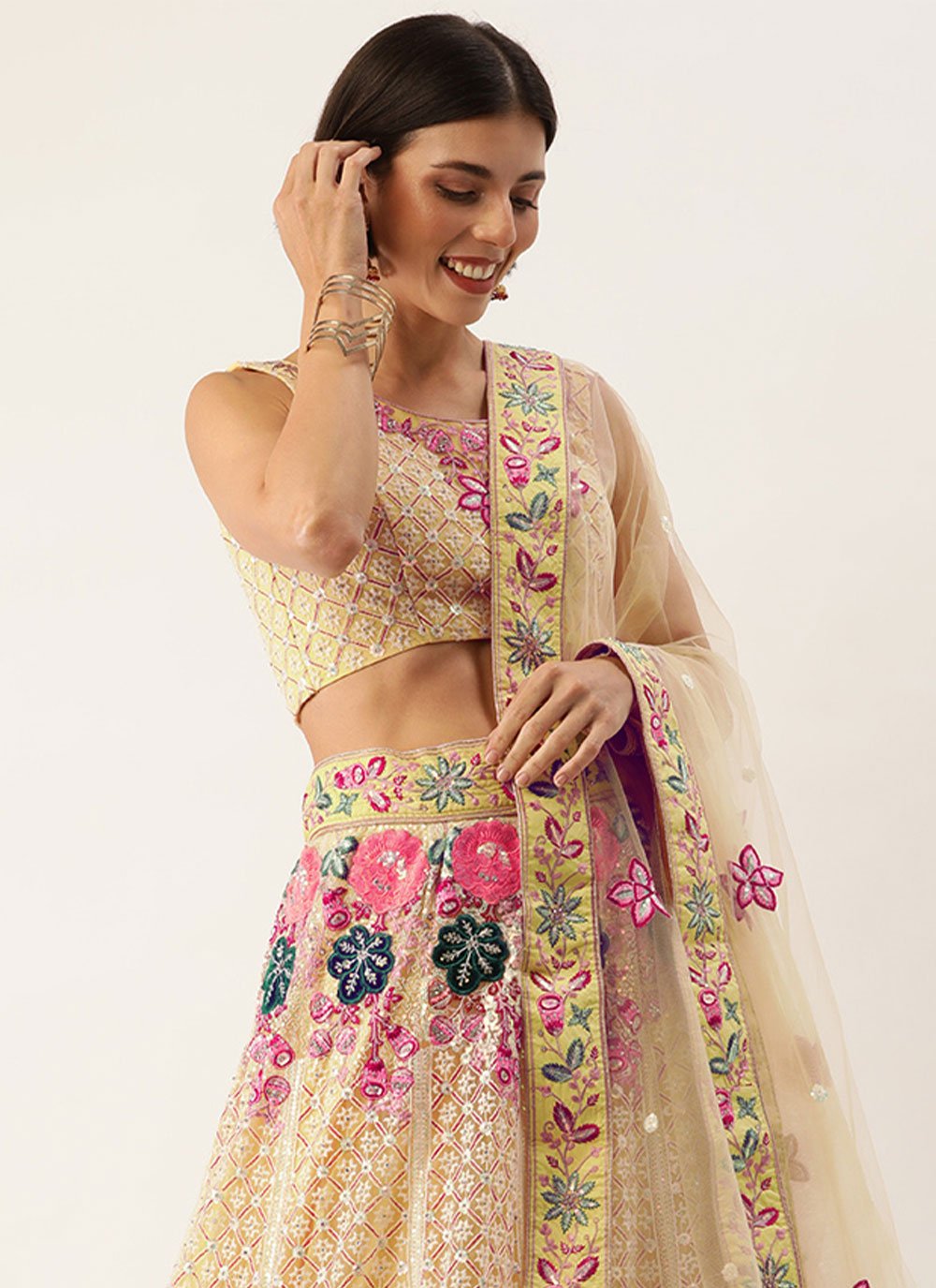 Lehenga Choli Net Beige Fancy Work Lehenga Choli