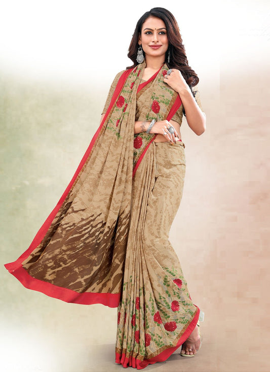 Trendy Saree Faux Crepe Beige Print Saree