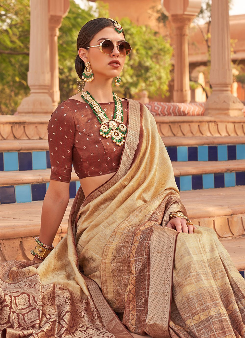 Trendy Saree Silk Beige Digital Print Saree