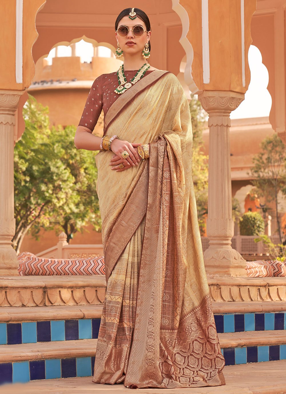 Trendy Saree Silk Beige Digital Print Saree