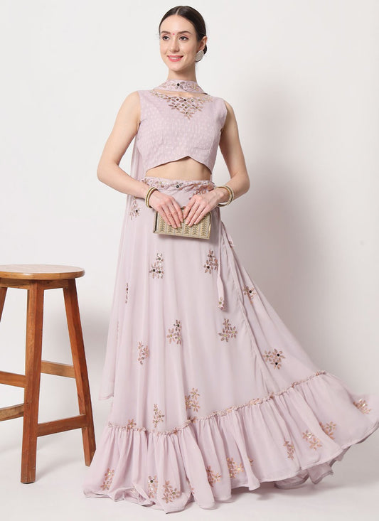 Lehenga Choli Georgette Beige Embroidered Lehenga Choli