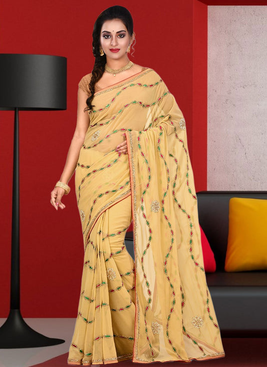 Trendy Saree Georgette Beige Hand Work Saree