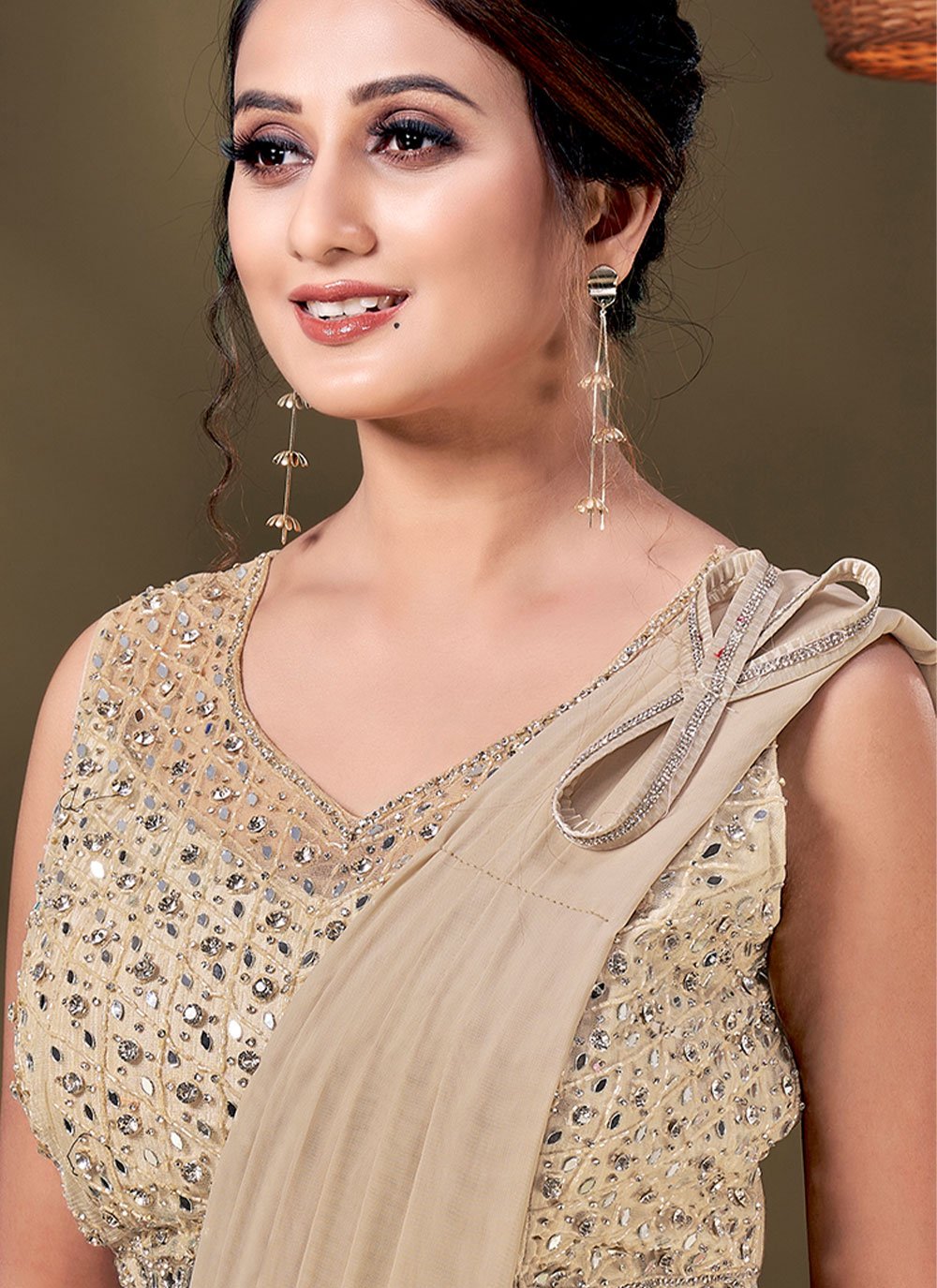 Classic Imported Beige Plain Saree