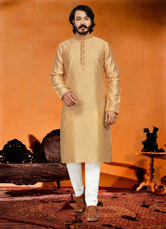 Kurta Pyjama Jacquard Beige Fancy Work Mens