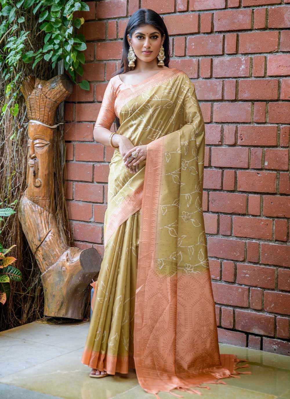 Classic Cotton Silk Beige Jacquard Work Saree