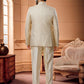 Jodhpuri Suit Jacquard Beige Fancy Work Mens