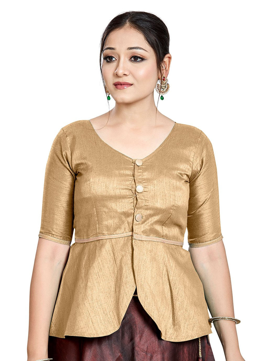 Designer Blouse Art Silk Beige Buttons Blouse