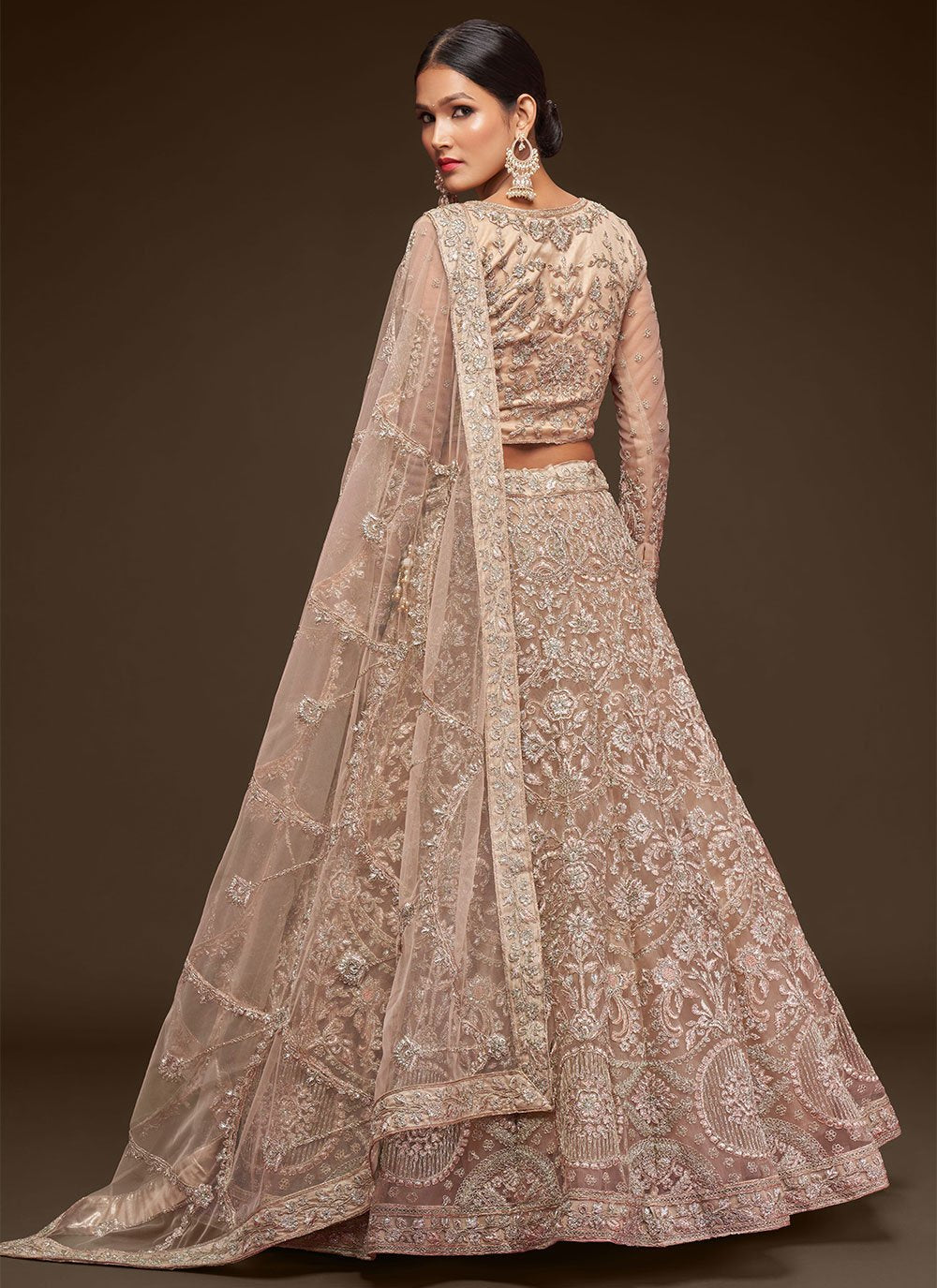 Lehenga Choli Net Beige Dori Work Lehenga Choli