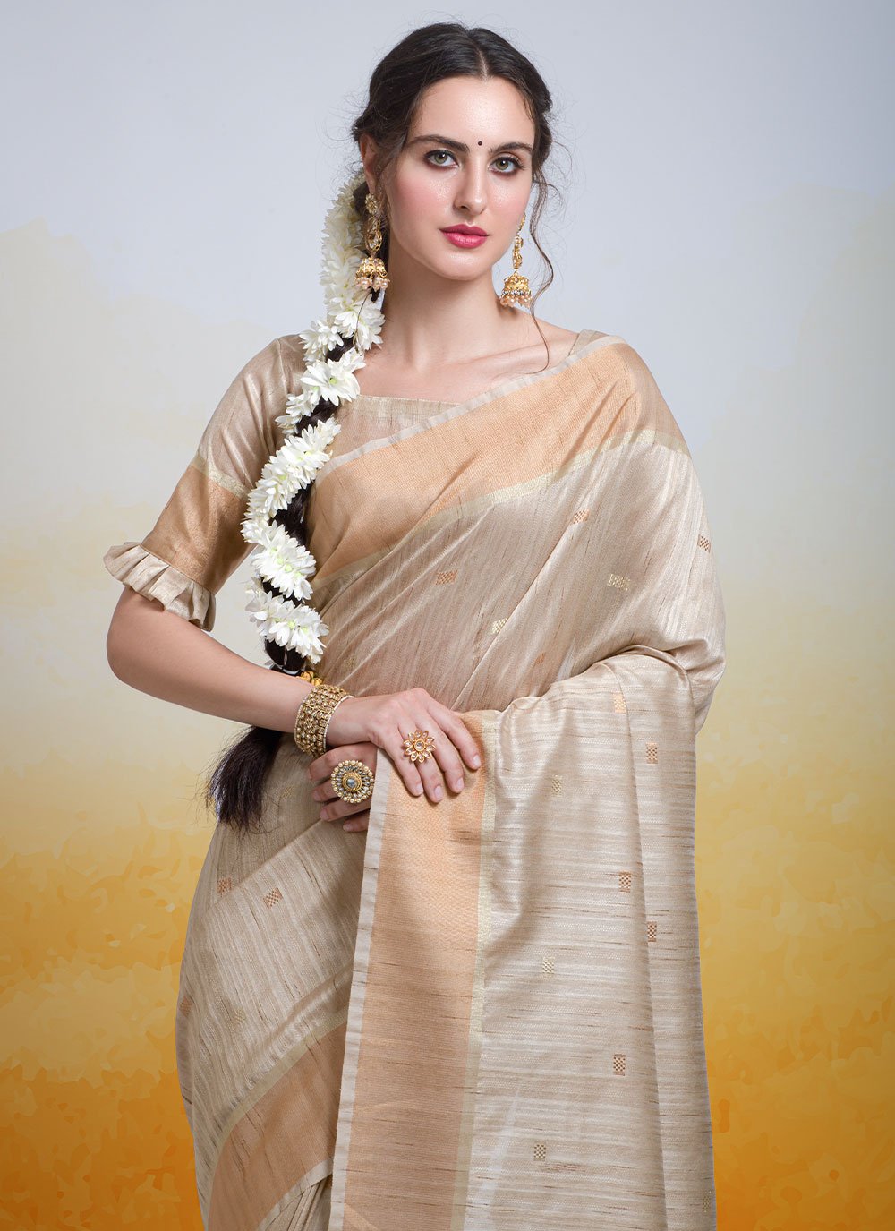 Classic Cotton Silk Beige Woven Saree